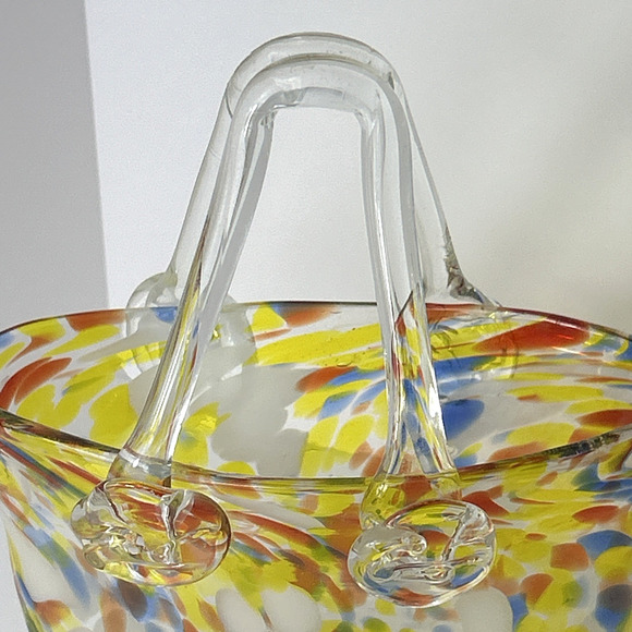 Hand Blown Art Glass Multicolored Dots Spots Murano Style Glass Purse Vase - Picture 6 of 8